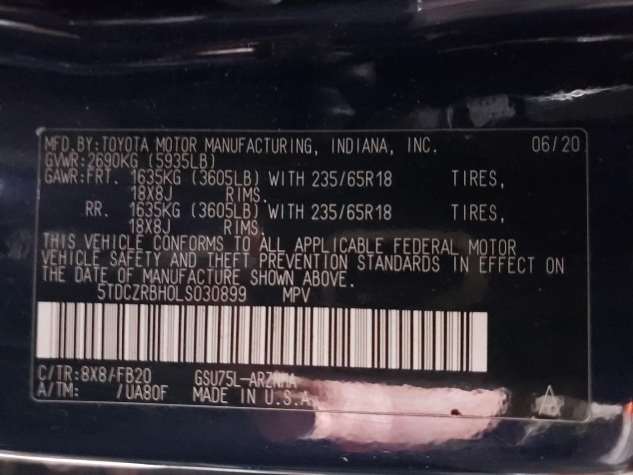 2020 Toyota Highlander VIN 5TDCZRBH0LS030899 Copart auction photo, all over damage thumbnail 13