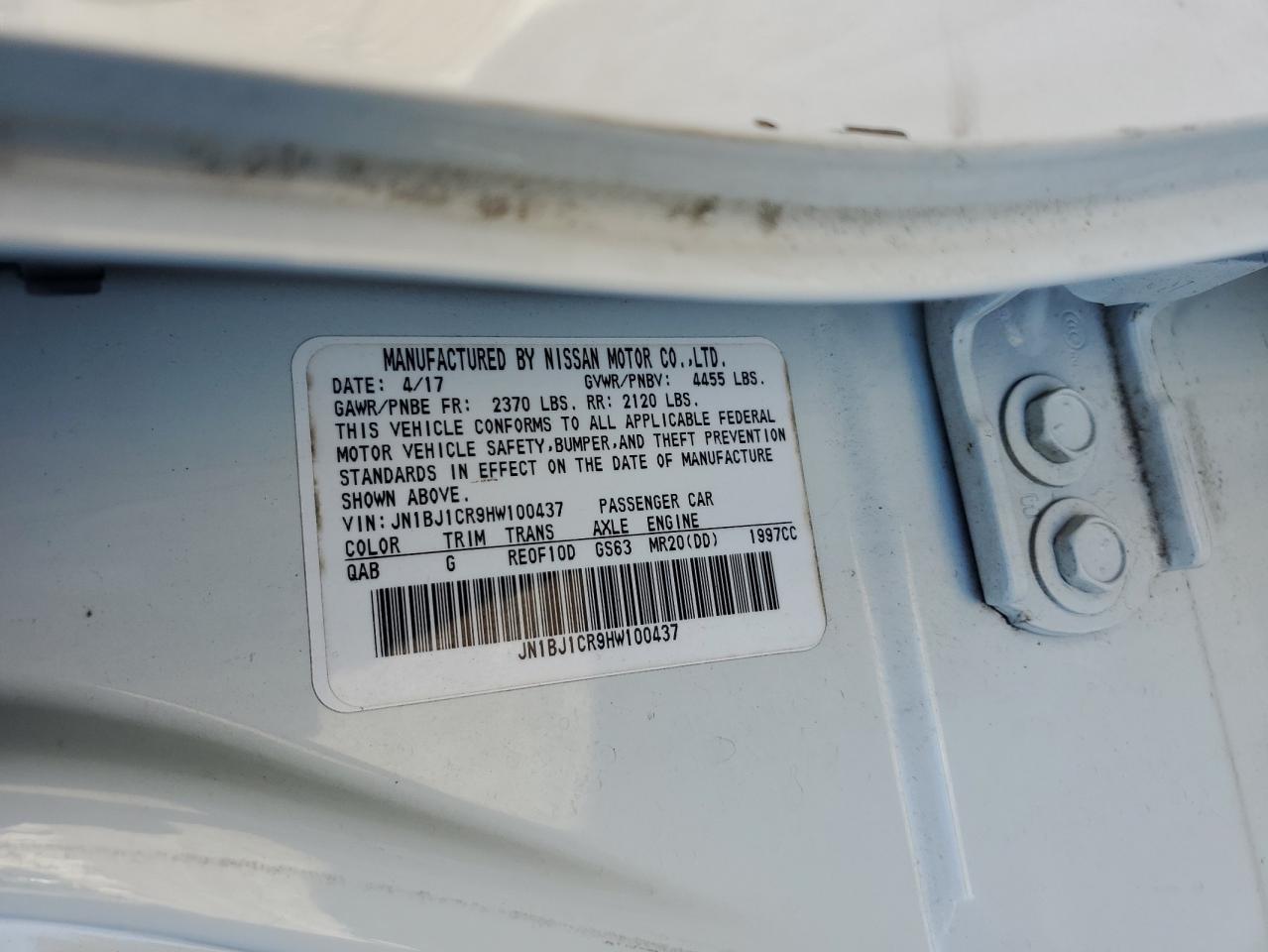 2017 Nissan Rogue VIN JN1BJ1CR9HW100437 Copart auction photo, side / rear end damage thumbnail 13