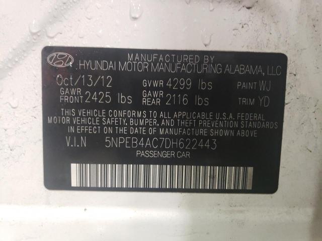 2013 Hyundai Sonata VIN 5NPEB4AC7DH622443 Copart auction photo, rear end / front end damage thumbnail 12