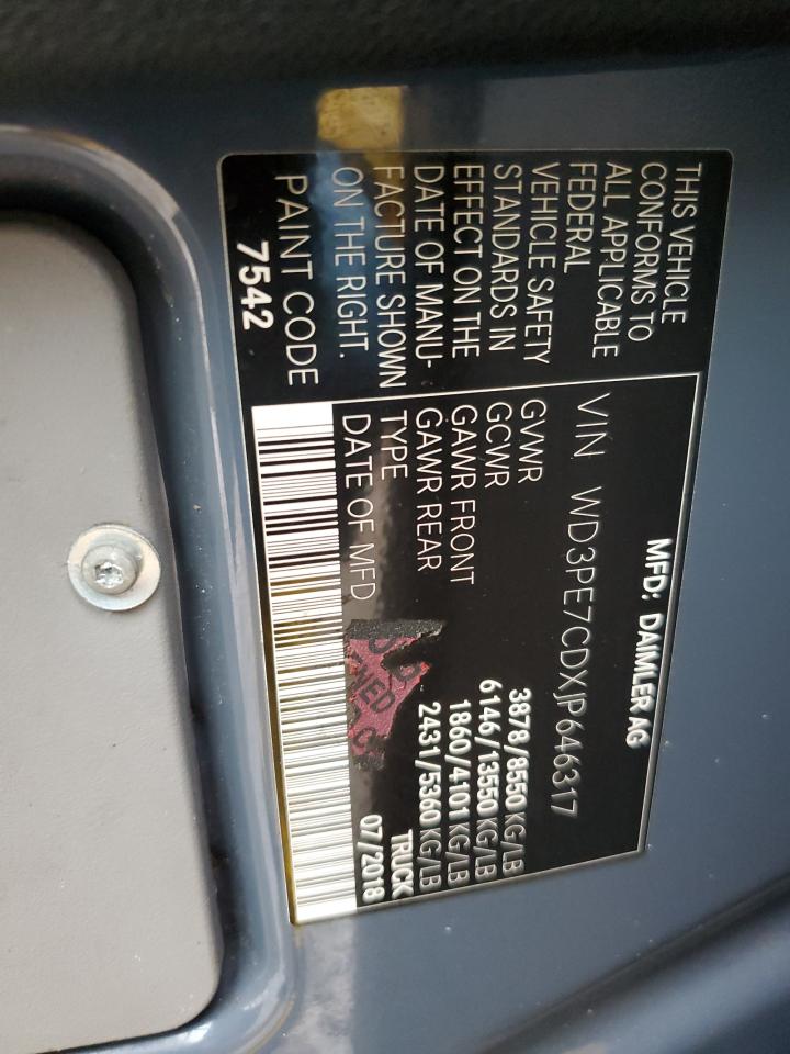 2018 Mercedes-Benz Sprinter VIN WD3PE7CDXJP646317 Copart auction photo, mechanical / normal wear damage thumbnail 13