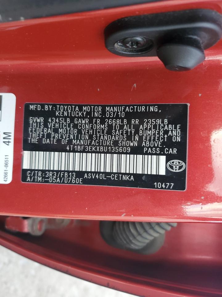 2011 Toyota Camry VIN 4T1BF3EKXBU135609 Copart auction photo, mechanical damage thumbnail 12