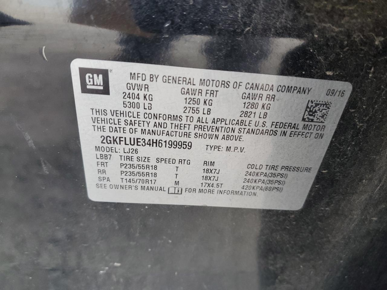2017 GMC Terrain VIN 2GKFLUE34H6199959 Copart auction photo, front end damage thumbnail 13