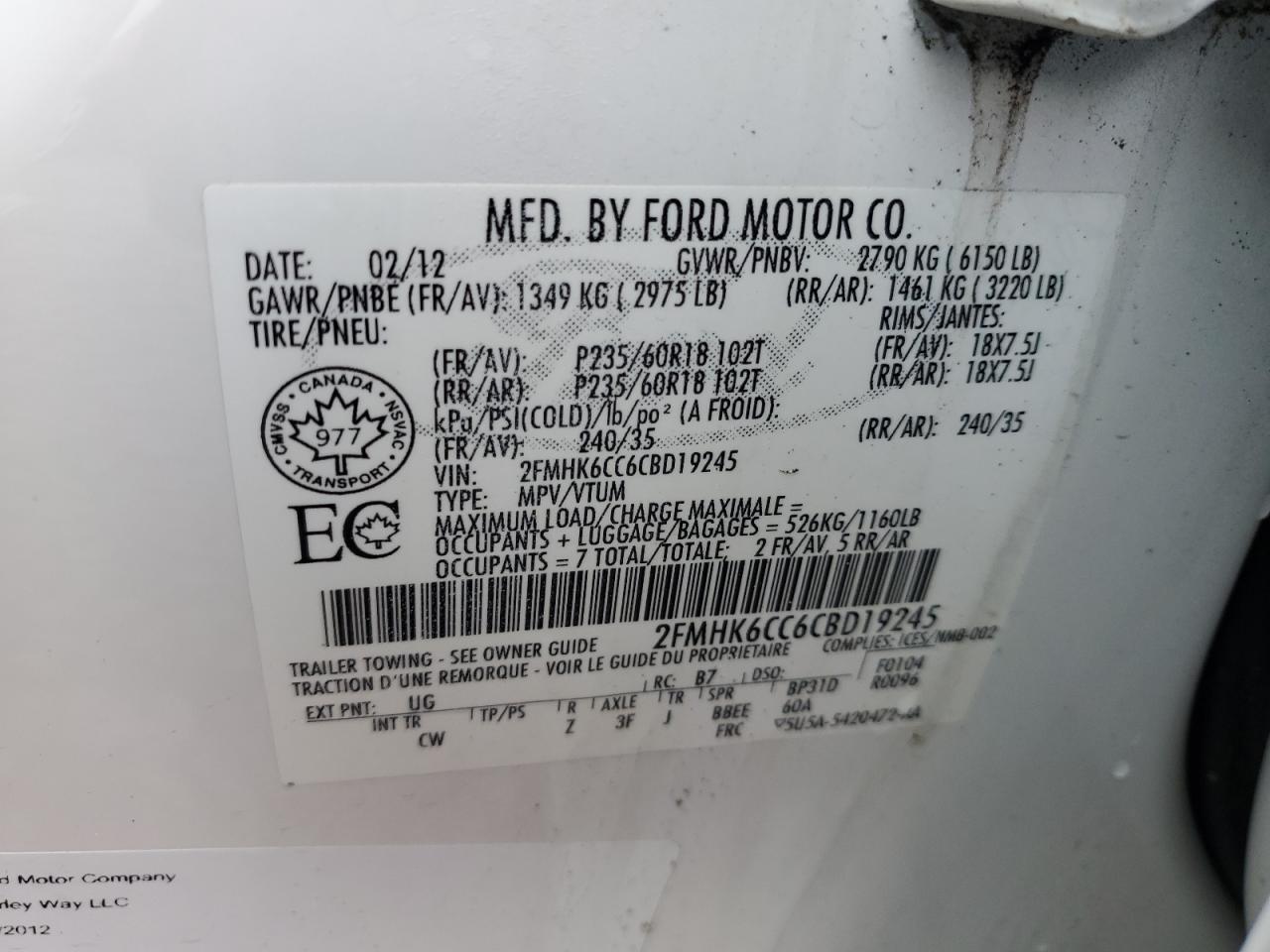 2012 Ford Flex VIN 2FMHK6CC6CBD19245 Copart auction photo, rear end damage thumbnail 13