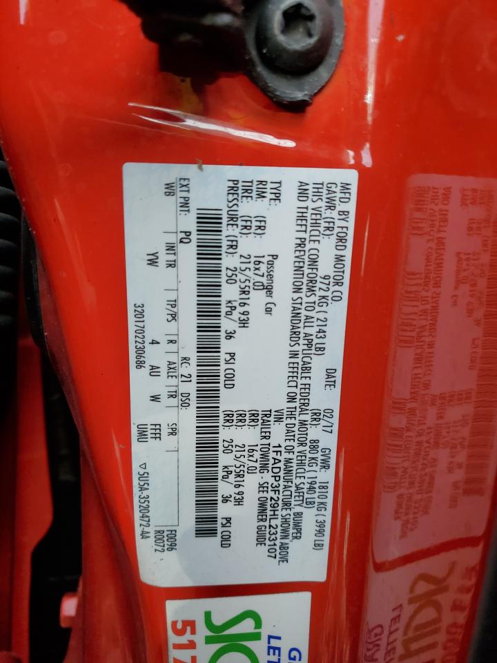 2017 Ford Focus VIN 1FADP3F29HL233107 Copart auction photo, front end / side damage thumbnail 12