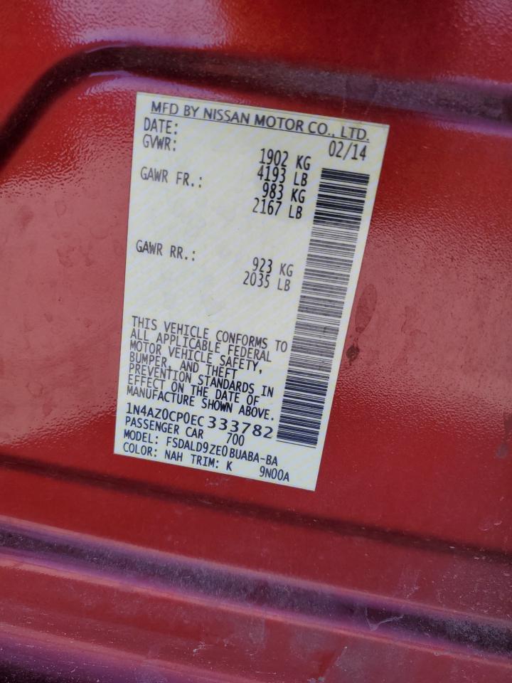 2014 Nissan Leaf VIN 1N4AZ0CP0EC333782 Copart auction photo, front end damage thumbnail 13