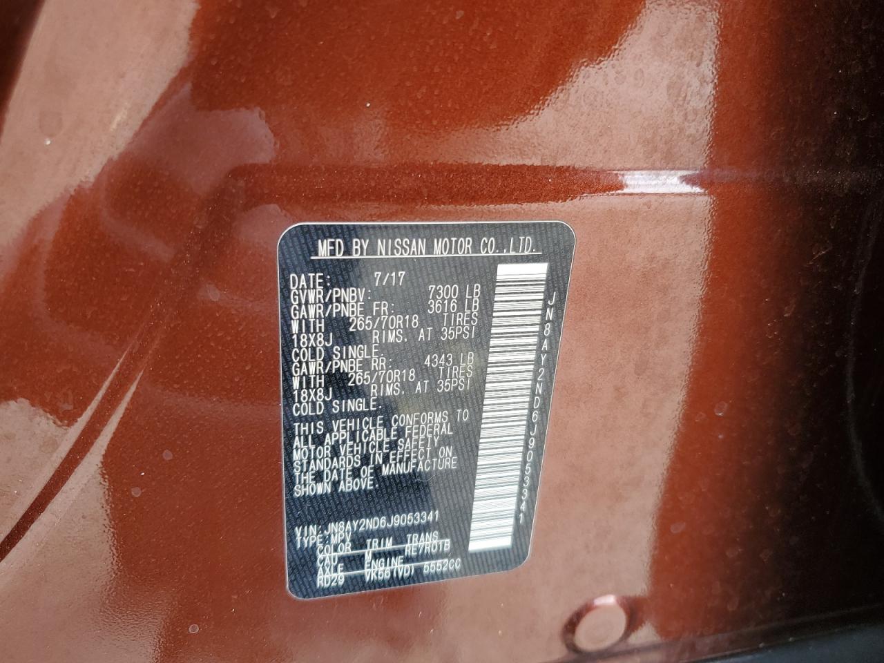 2018 Nissan Armada VIN JN8AY2ND6J9053341 Copart auction photo, minor dent/scratches damage thumbnail 13