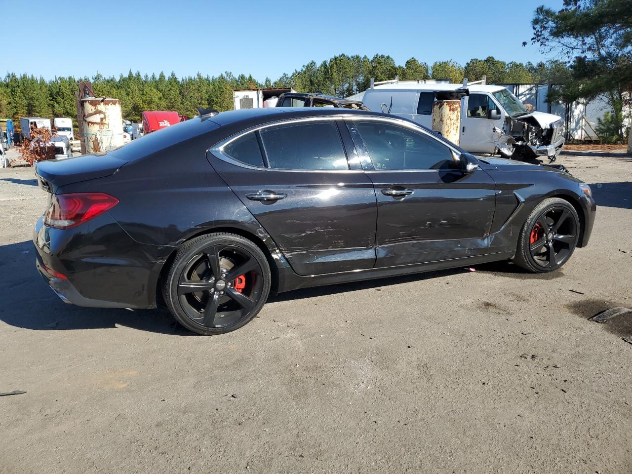 2019 Genesis G70 VIN KMTG44LAXKU030439 Copart auction photo, side damage thumbnail 3