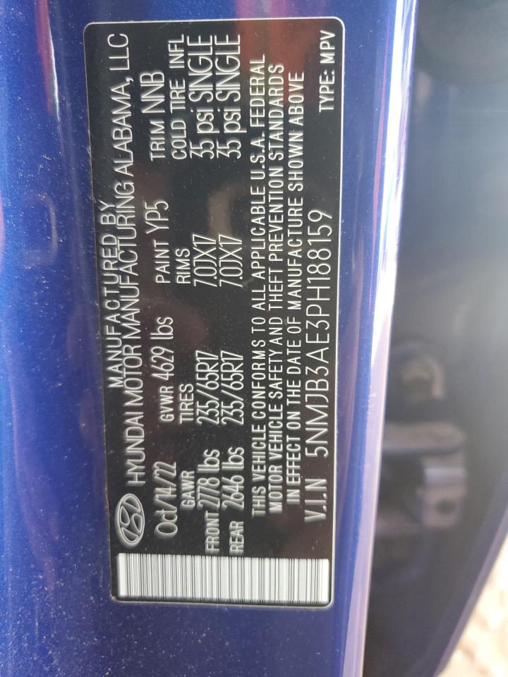 2023 Hyundai Tucson VIN 5NMJB3AE3PH188159 Copart auction photo, rear end damage thumbnail 13