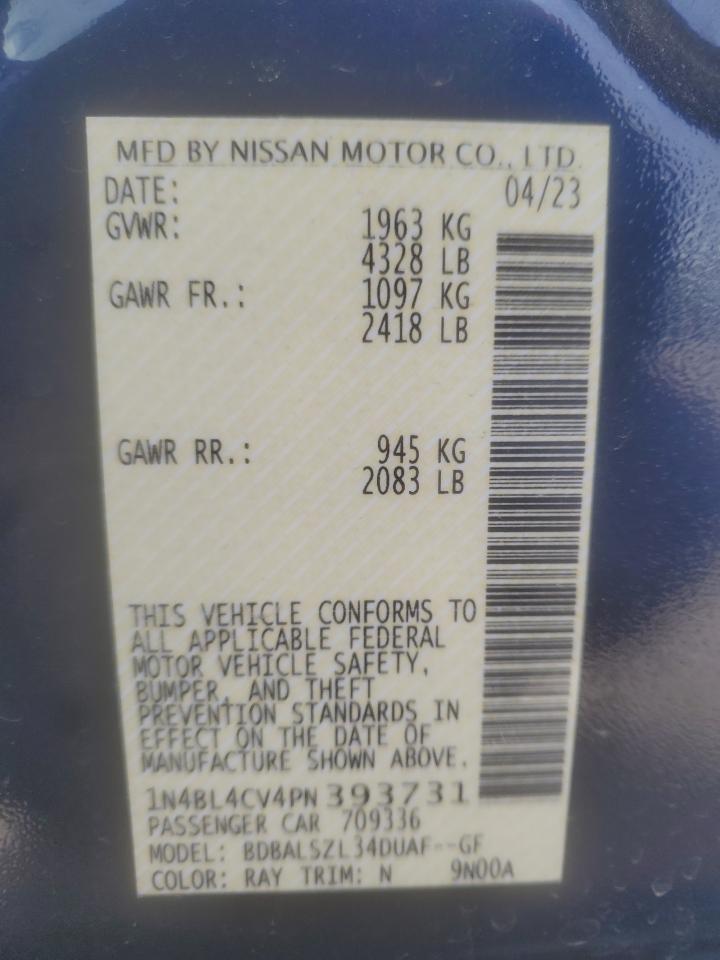 2023 Nissan Altima VIN 1N4BL4CV4PN393731 Copart auction photo, rear end damage thumbnail 12