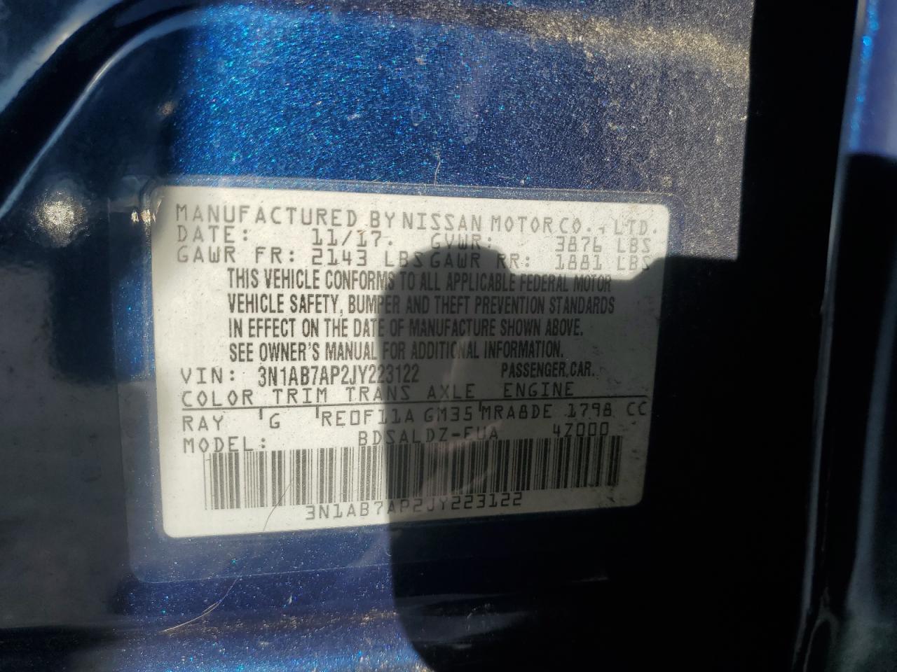 2018 Nissan Sentra VIN 3N1AB7AP2JY223122 Copart auction photo, side damage thumbnail 14