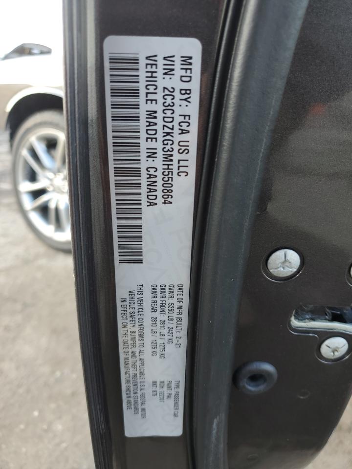 2021 Dodge Challenger VIN 2C3CDZKG3MH550864 Copart auction photo, front end damage thumbnail 13