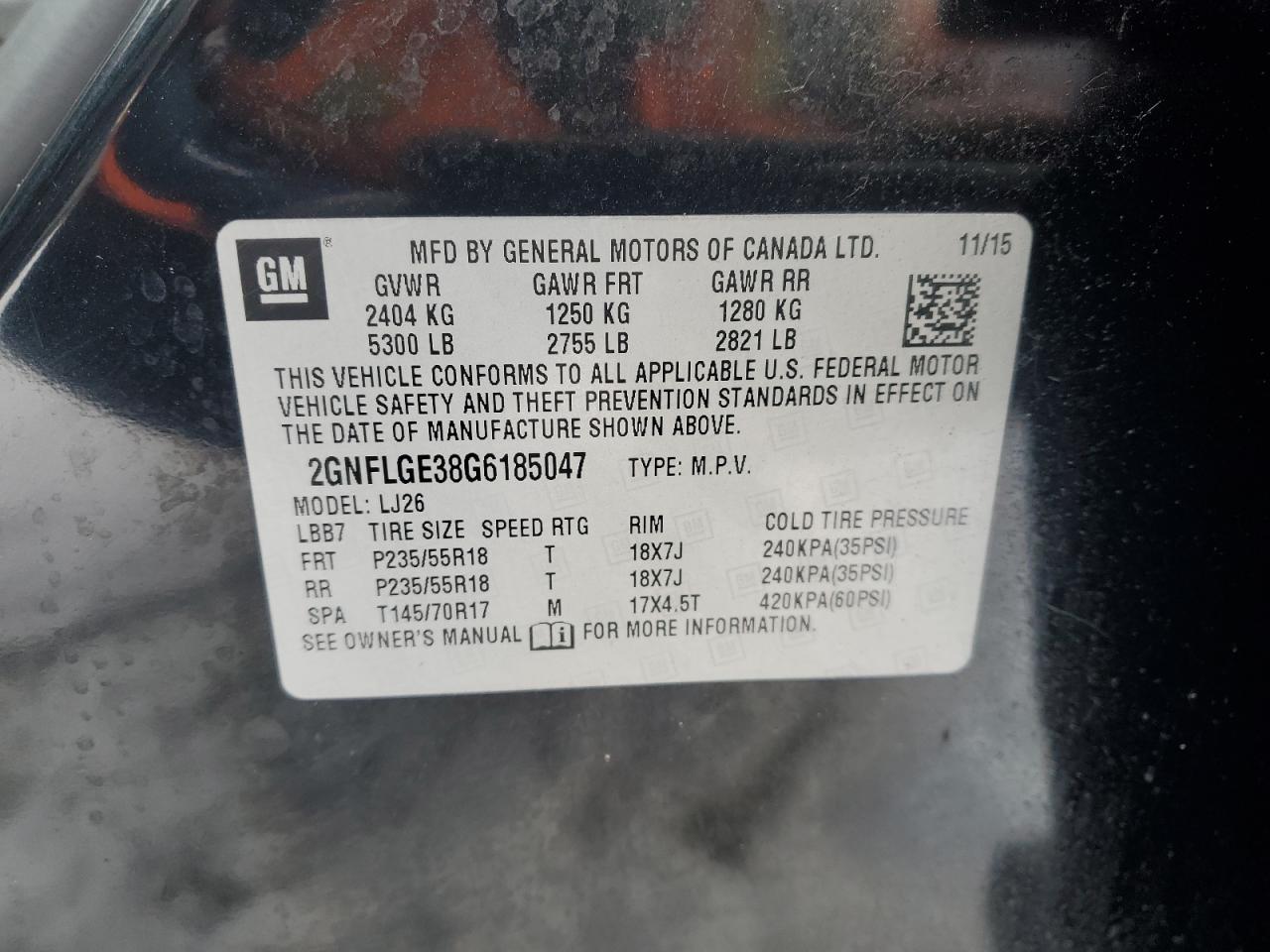 2016 Chevrolet Equinox VIN 2GNFLGE38G6185047 Copart auction photo, front end damage thumbnail 13