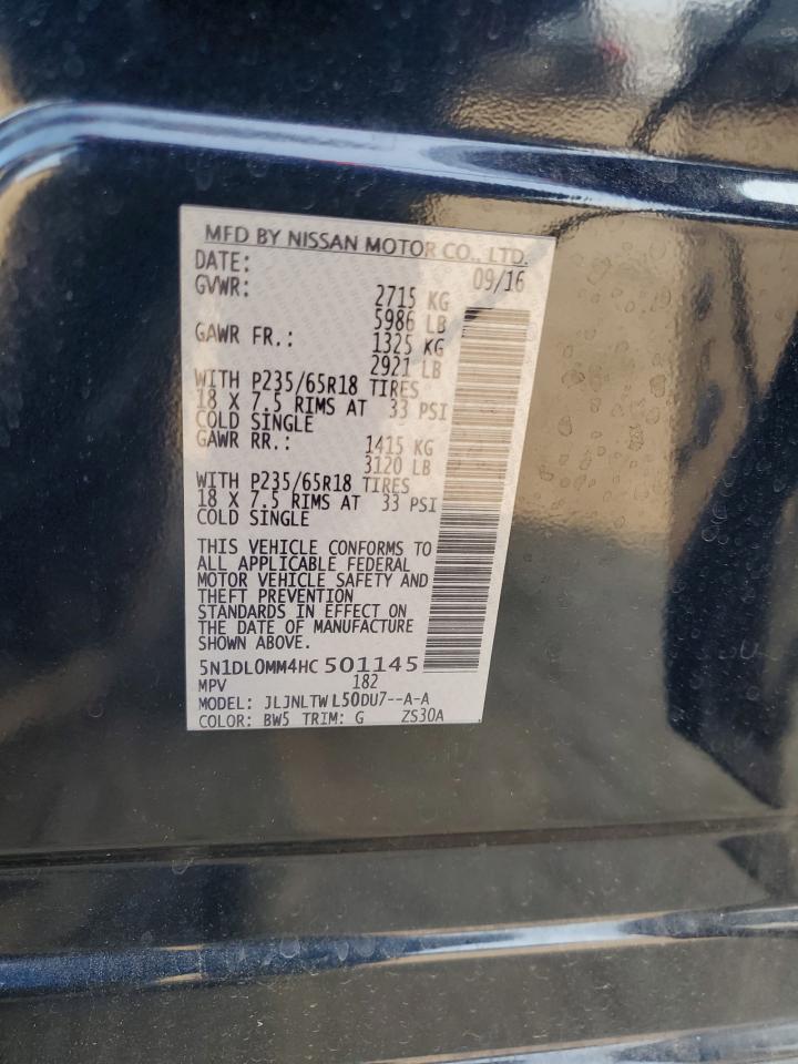 2017 Infiniti QX60 VIN 5N1DL0MM4HC501145 Copart auction photo, all over damage thumbnail 14