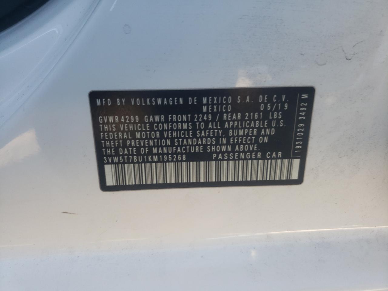 2019 Volkswagen Jetta VIN 3VW5T7BU1KM195268 Copart auction photo, front end damage thumbnail 13