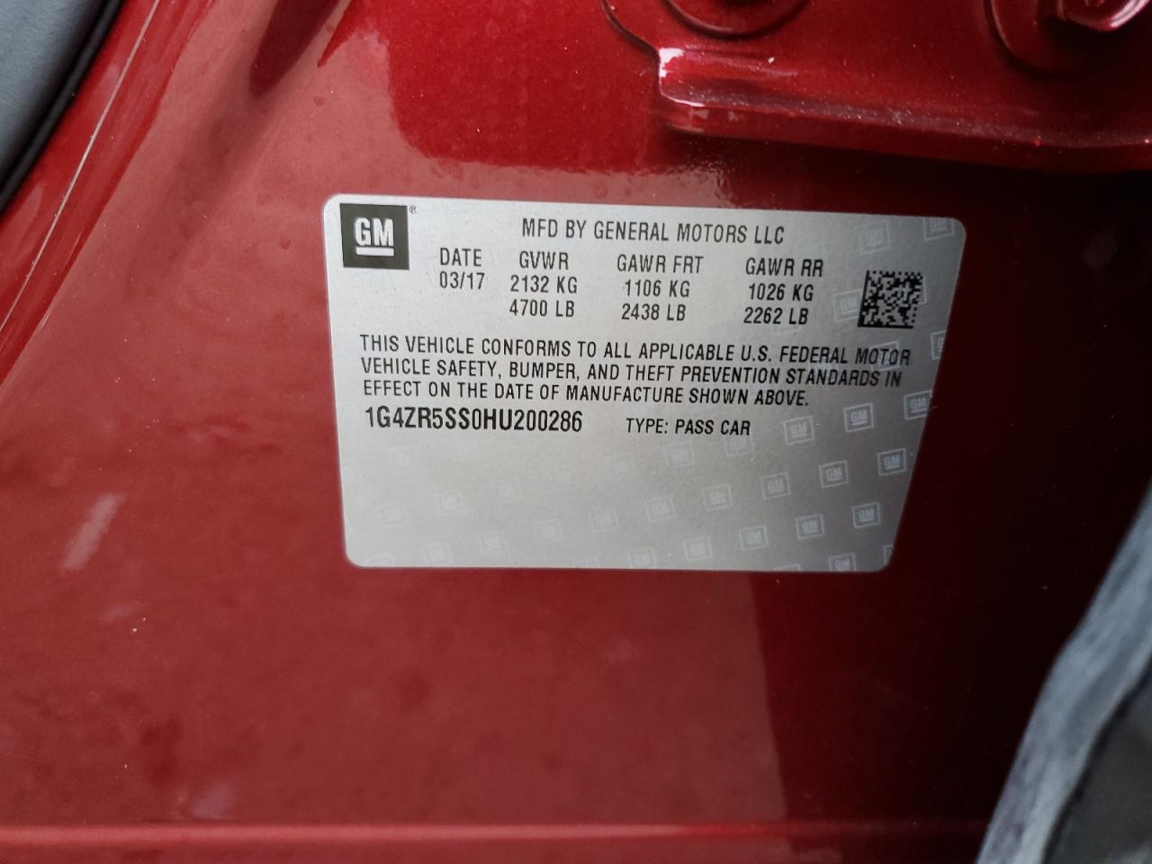 2017 Buick LaCrosse VIN 1G4ZR5SS0HU200286 Copart auction photo, front end damage thumbnail 13