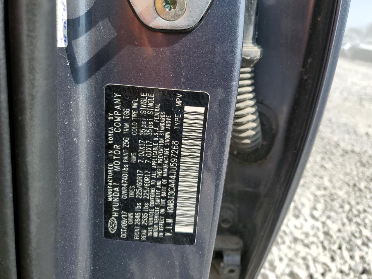 2018 Hyundai Tucson VIN KM8J3CA44JU597268 Copart auction photo, vandalism / front end damage thumbnail 14