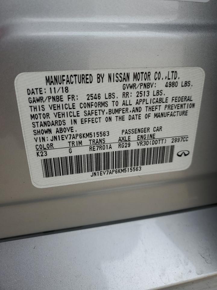 2019 Infiniti Q50 VIN JN1EV7AP6KM515563 Copart auction photo, front end / side damage thumbnail 15