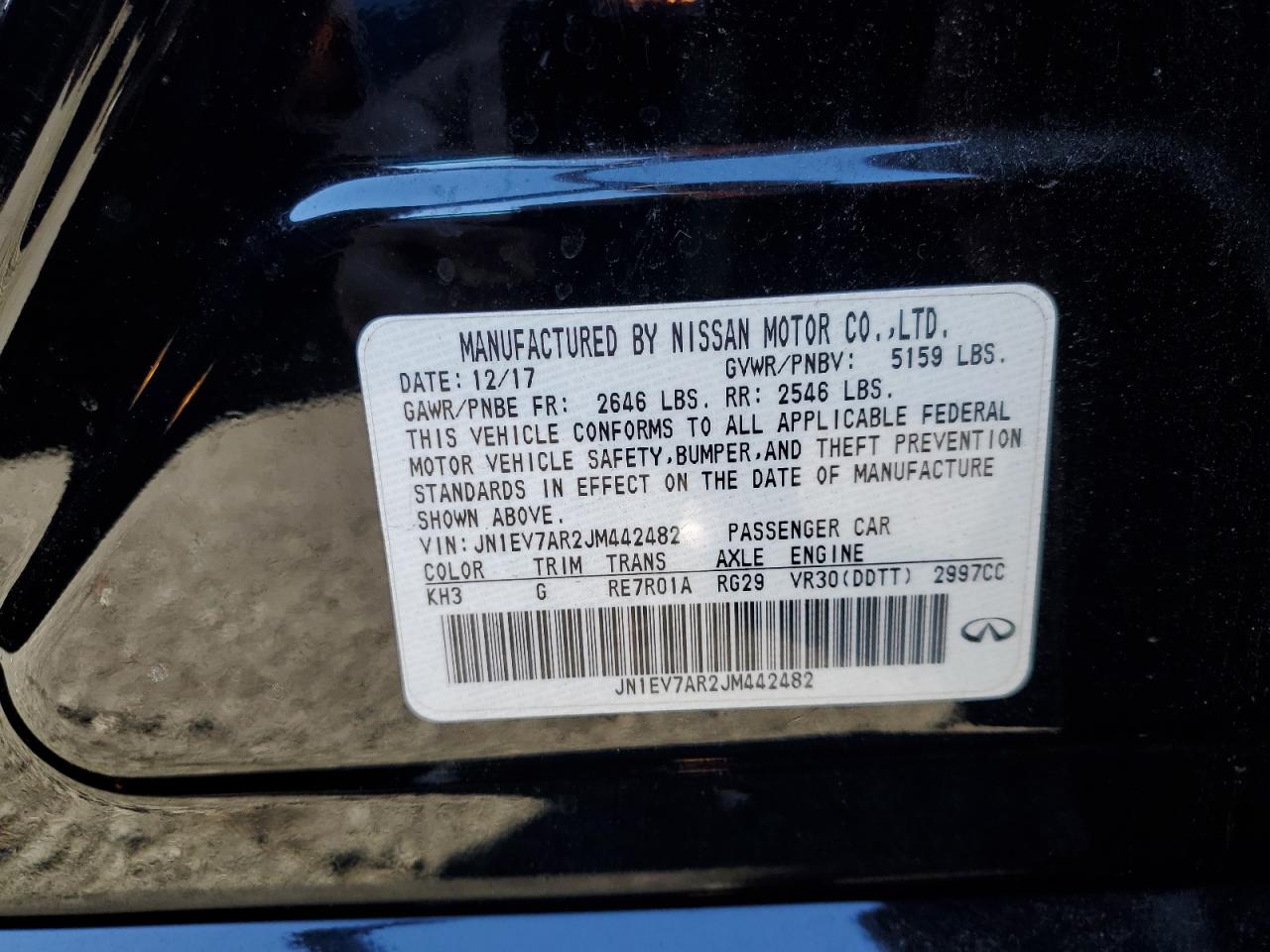 2018 Infiniti Q50 VIN JN1EV7AR2JM442482 Copart auction photo, front end / undercarriage damage thumbnail 12