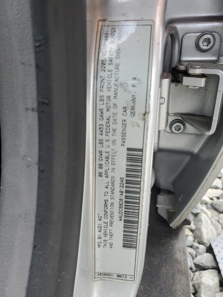 2001 Audi A4 VIN WAUDC68D81A012246 Copart auction photo, front end damage thumbnail 14