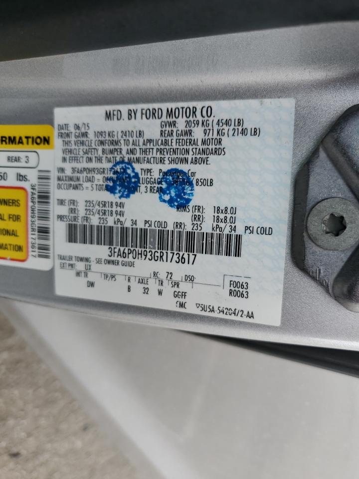 2016 Ford Fusion VIN 3FA6P0H93GR173617 Copart auction photo, rear end damage thumbnail 12