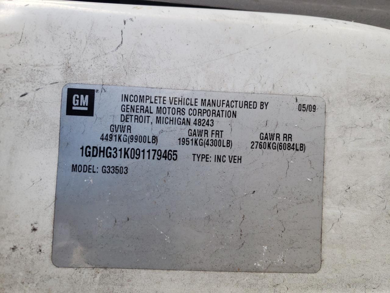 2009 GMC Savana VIN 1GDHG31K091179465 Copart auction photo, front end damage thumbnail 13