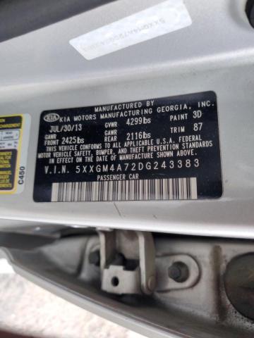 2013 KIA Optima VIN 5XXGM4A72DG243383 Copart auction photo, hail damage thumbnail 12