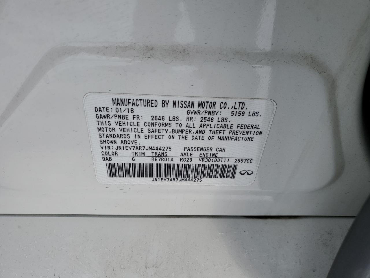 2018 Infiniti Q50 VIN JN1EV7AR7JM444275 Copart auction photo, rear end damage thumbnail 12