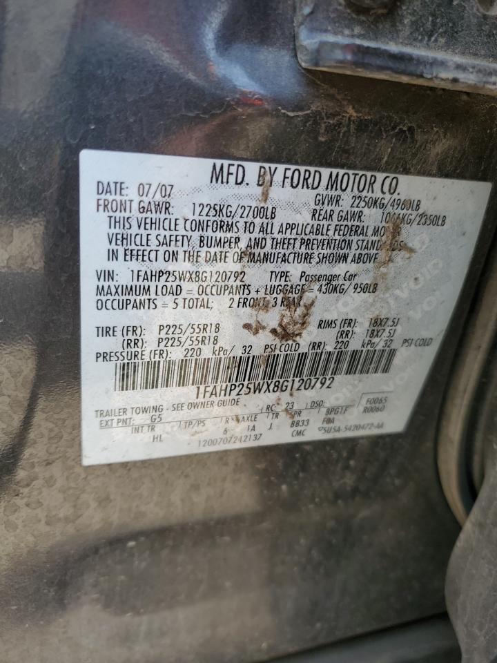 2008 Ford Taurus VIN 1FAHP25WX8G120792 Copart auction photo, rear end damage thumbnail 15