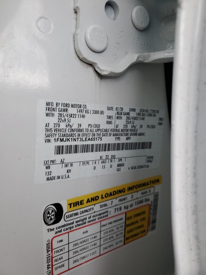 2020 Ford Expedition VIN 1FMJK1NT3LEA65175 Copart auction photo, vandalism damage thumbnail 16
