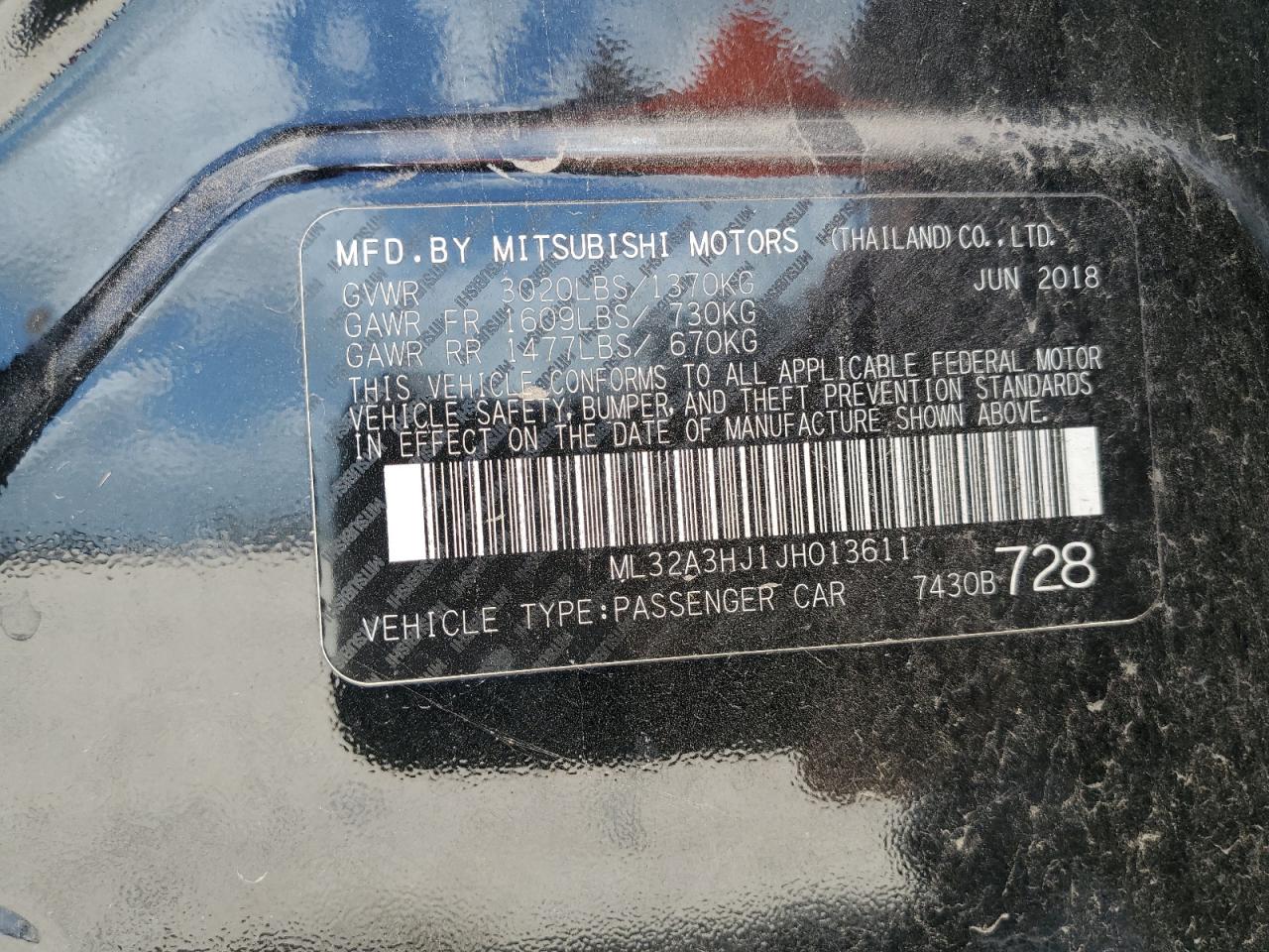 2018 Mitsubishi Mirage VIN ML32A3HJ1JH013611 Copart auction photo, front end / hail damage thumbnail 15