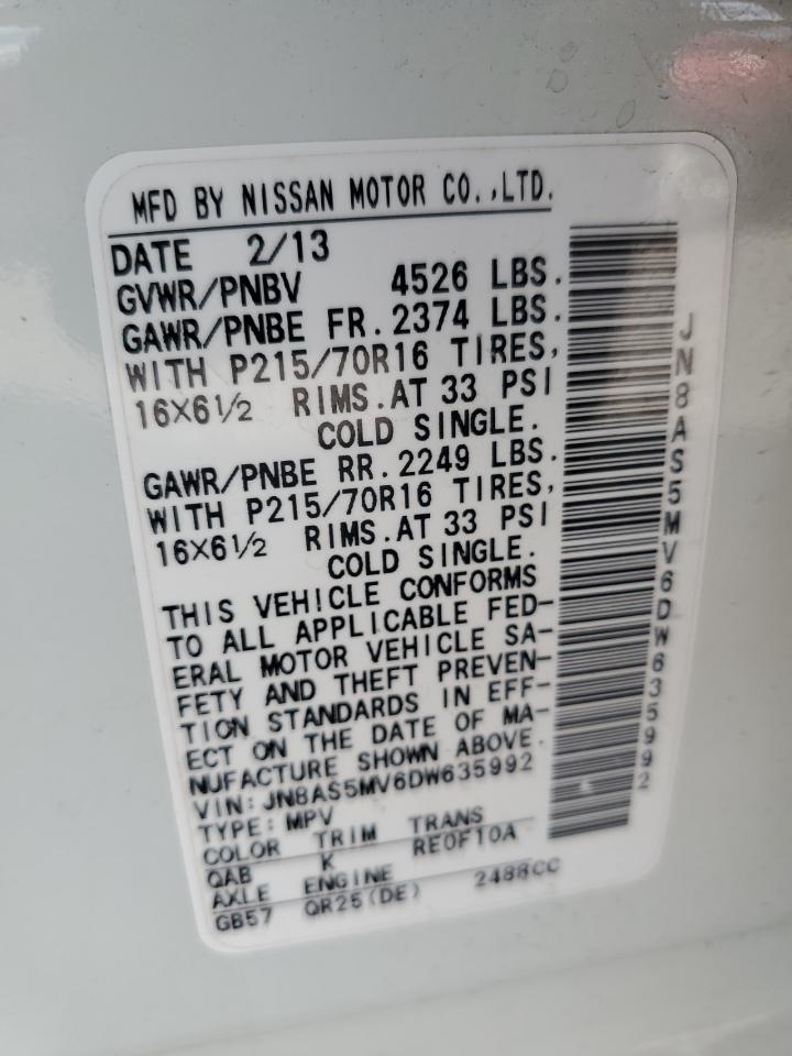 2013 Nissan Rogue VIN JN8AS5MV6DW635992 Copart auction photo, rear end / minor dent/scratches damage thumbnail 13
