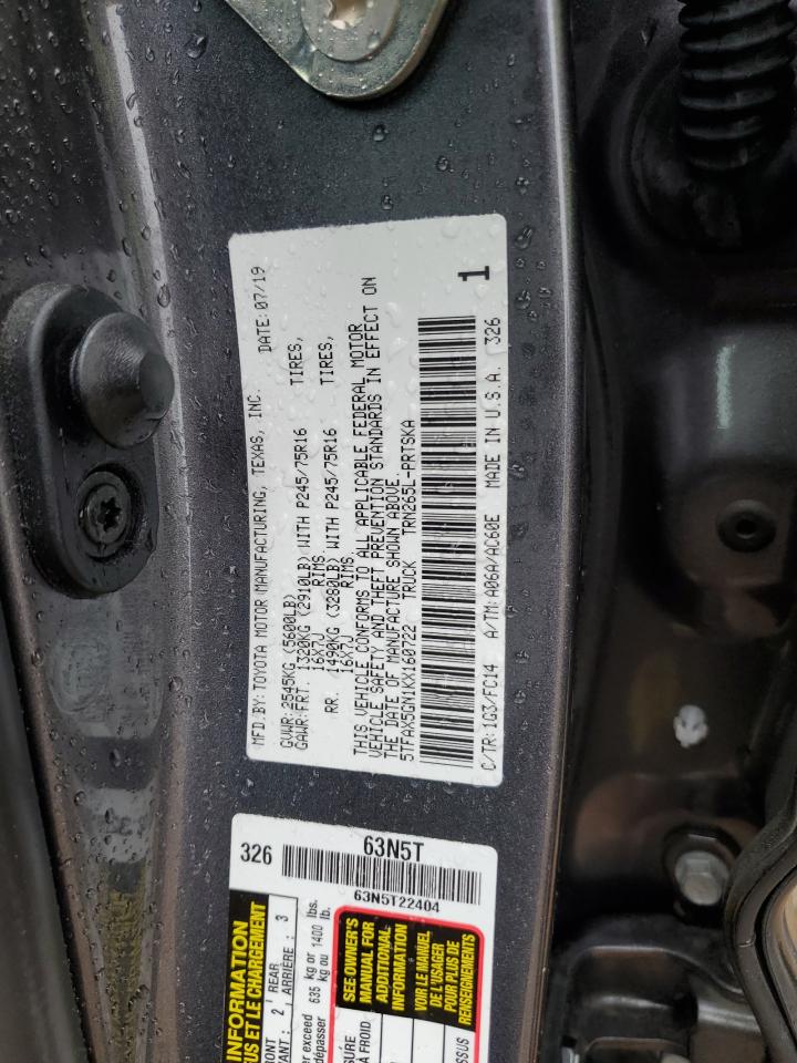 2019 Toyota Tacoma VIN 5TFAX5GN1KX160722 Copart auction photo, all over damage thumbnail 14
