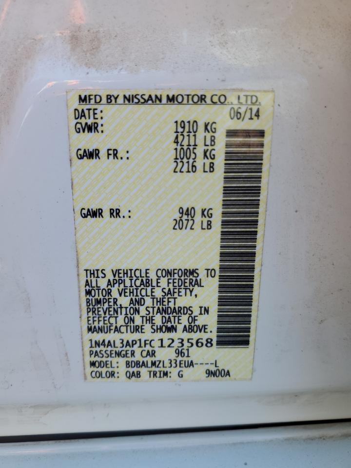 2015 Nissan Altima VIN 1N4AL3AP1FC123568 Copart auction photo, front end / minor dent/scratches damage thumbnail 13