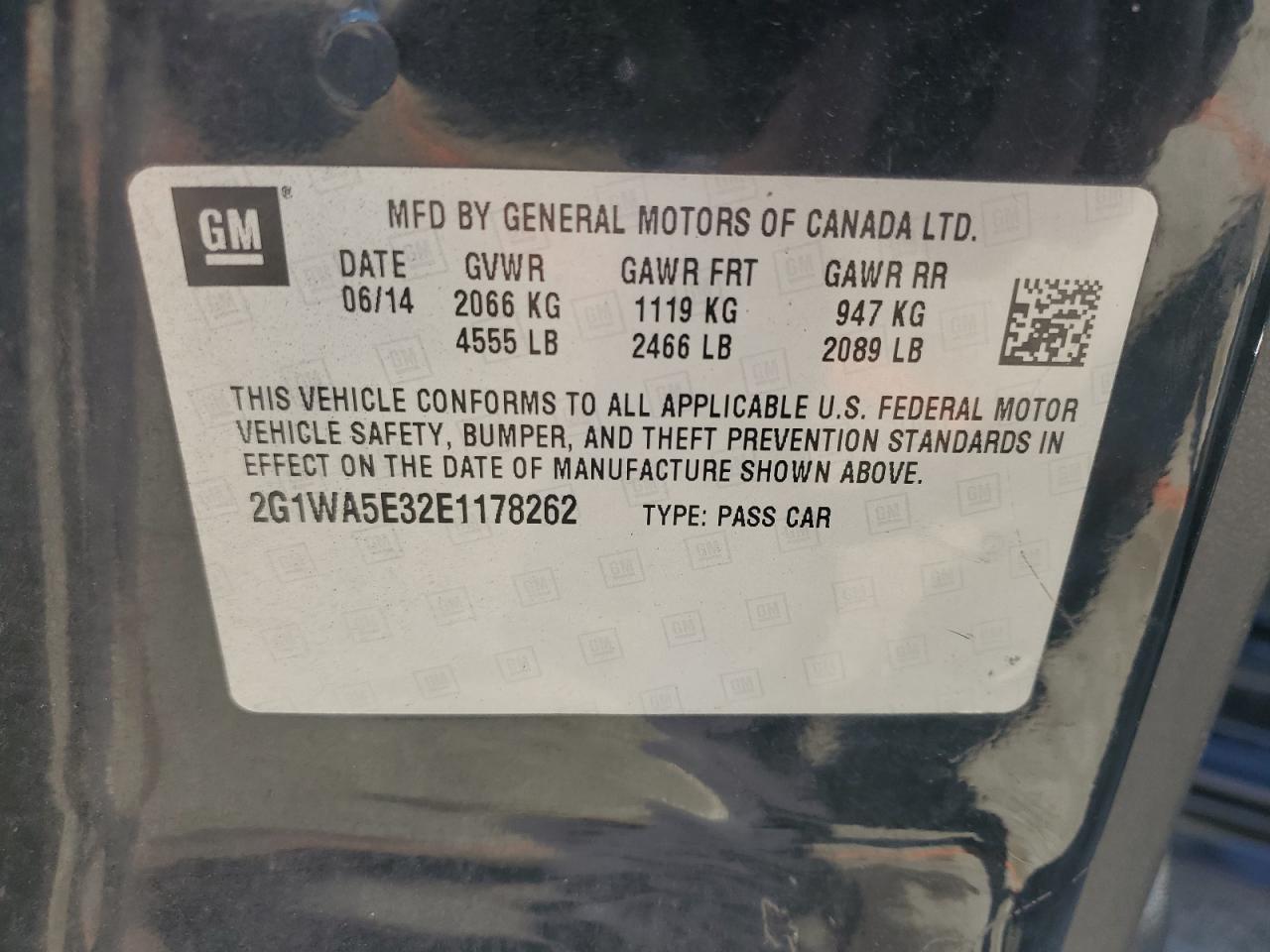 2014 Chevrolet Impala VIN 2G1WA5E32E1178262 Copart auction photo, front end / hail damage thumbnail 12