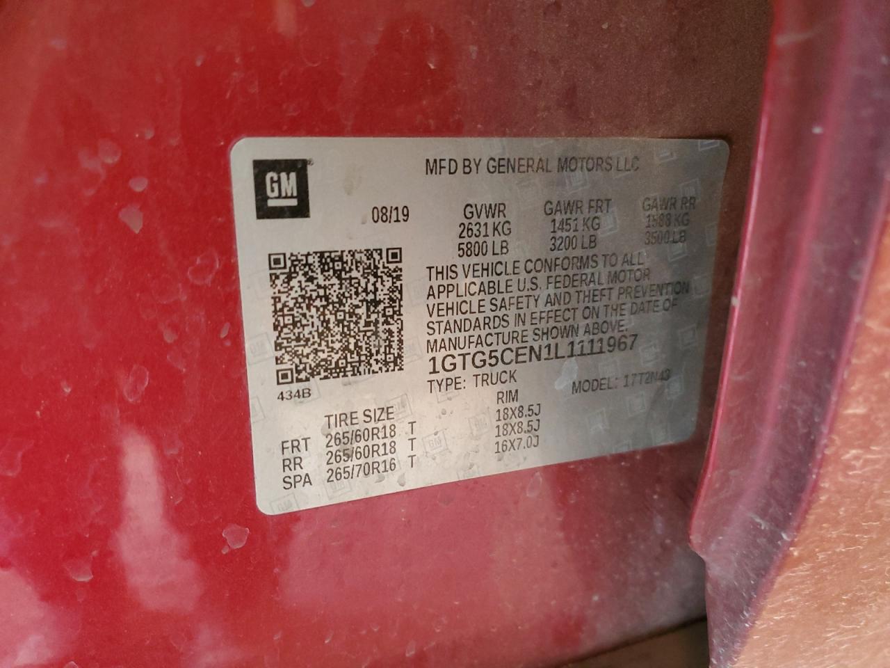 2020 GMC Canyon VIN 1GTG5CEN1L1111967 Copart auction photo, front end / frame damage damage thumbnail 12