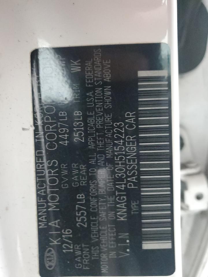 2017 KIA Optima VIN KNAGT4L30H5154223 Copart auction photo, vandalism damage thumbnail 12