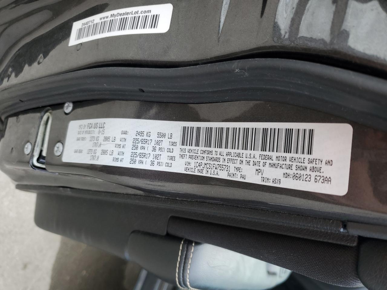2015 Jeep Grand Cherokee VIN 1C4PJMCS1FW755731 Copart auction photo, rear end damage thumbnail 13