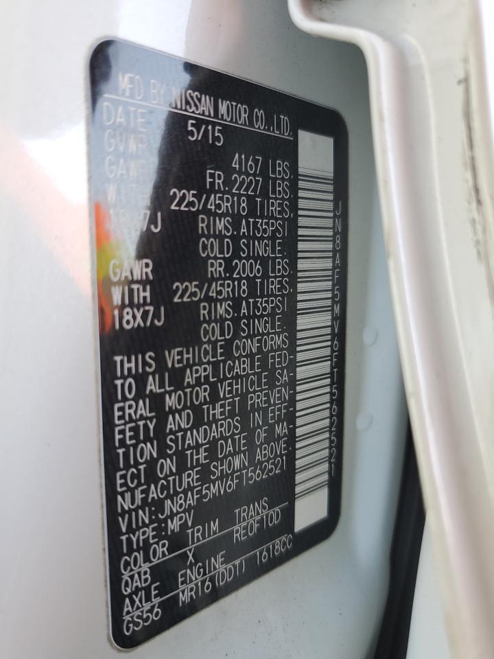 2015 Nissan Juke VIN JN8AF5MV6FT562521 Copart auction photo, rear end damage thumbnail 12
