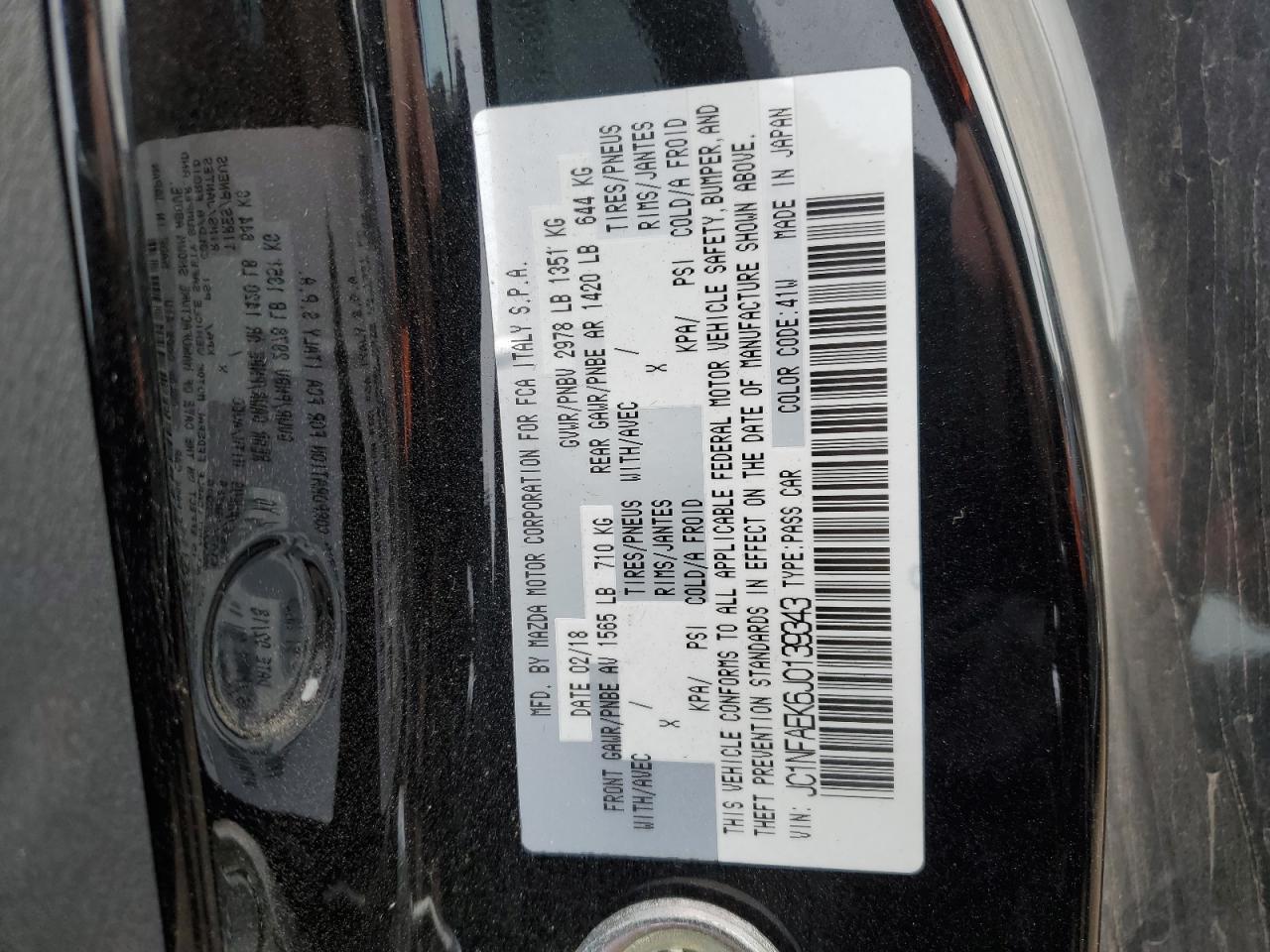 2018 Fiat 124 Spider VIN JC1NFAEK6J0139343 Copart auction photo, side damage thumbnail 12