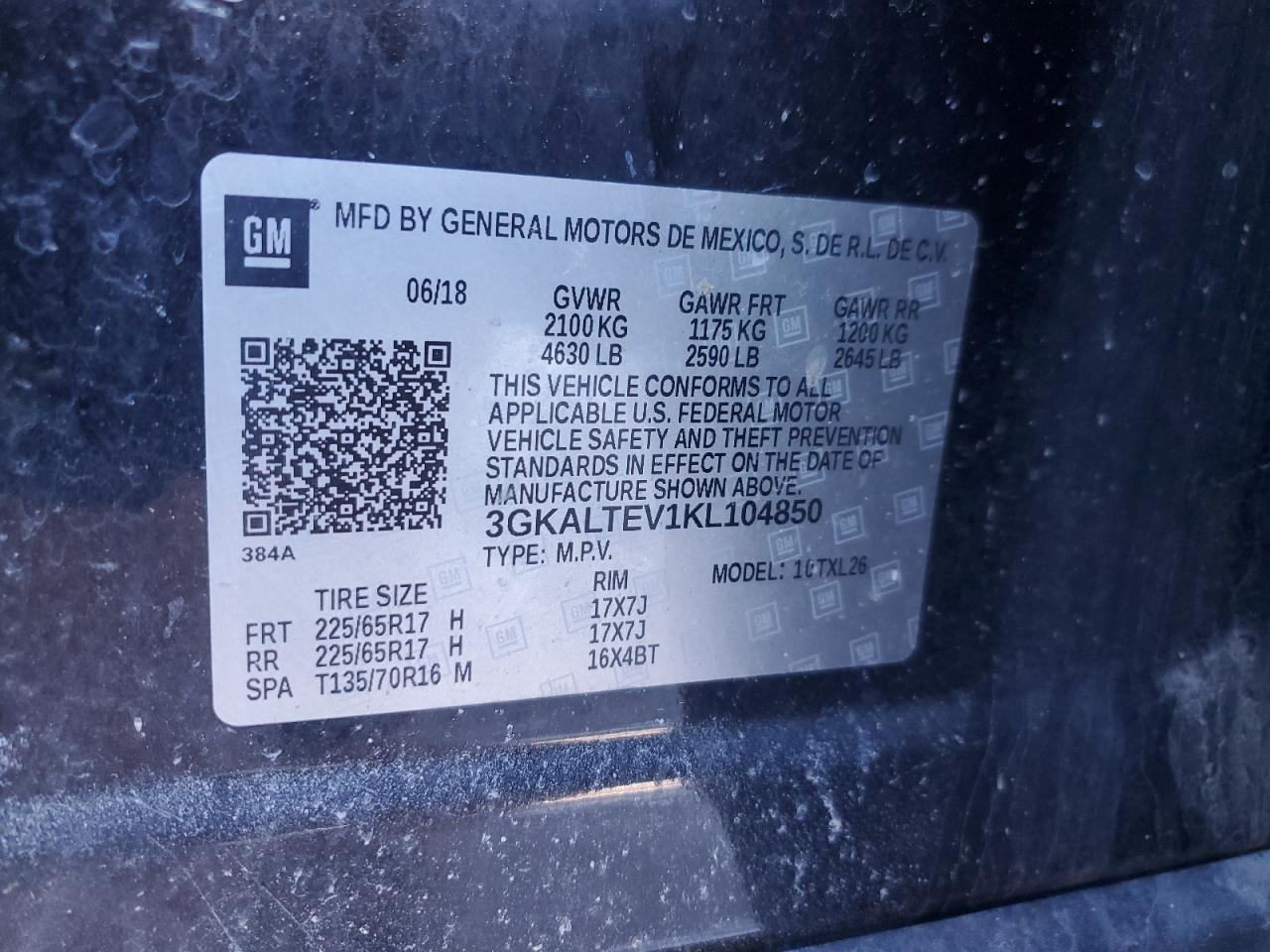 2019 GMC Terrain VIN 3GKALTEV1KL104850 Copart auction photo, front end / side damage thumbnail 13