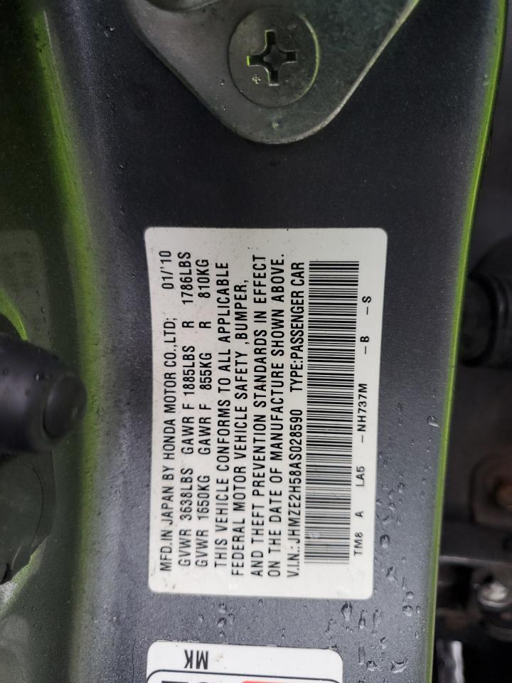 2010 Honda Insight VIN JHMZE2H58AS028590 Copart auction photo, front end / minor dent/scratches damage thumbnail 14