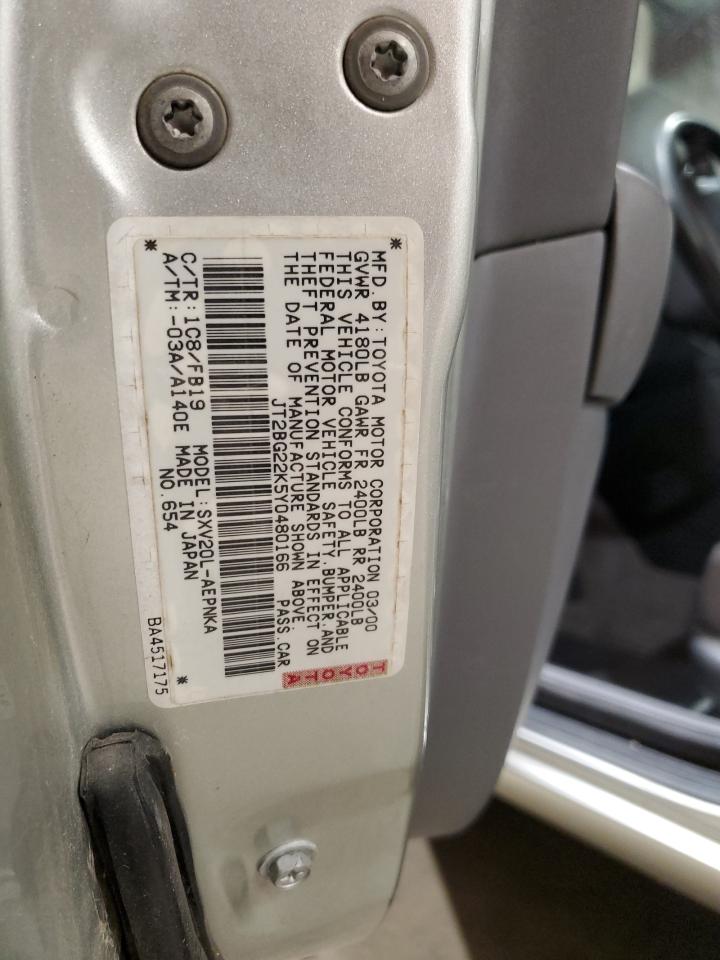 2000 Toyota Camry VIN JT2BG22K5Y0480166 Copart auction photo, front end damage thumbnail 14