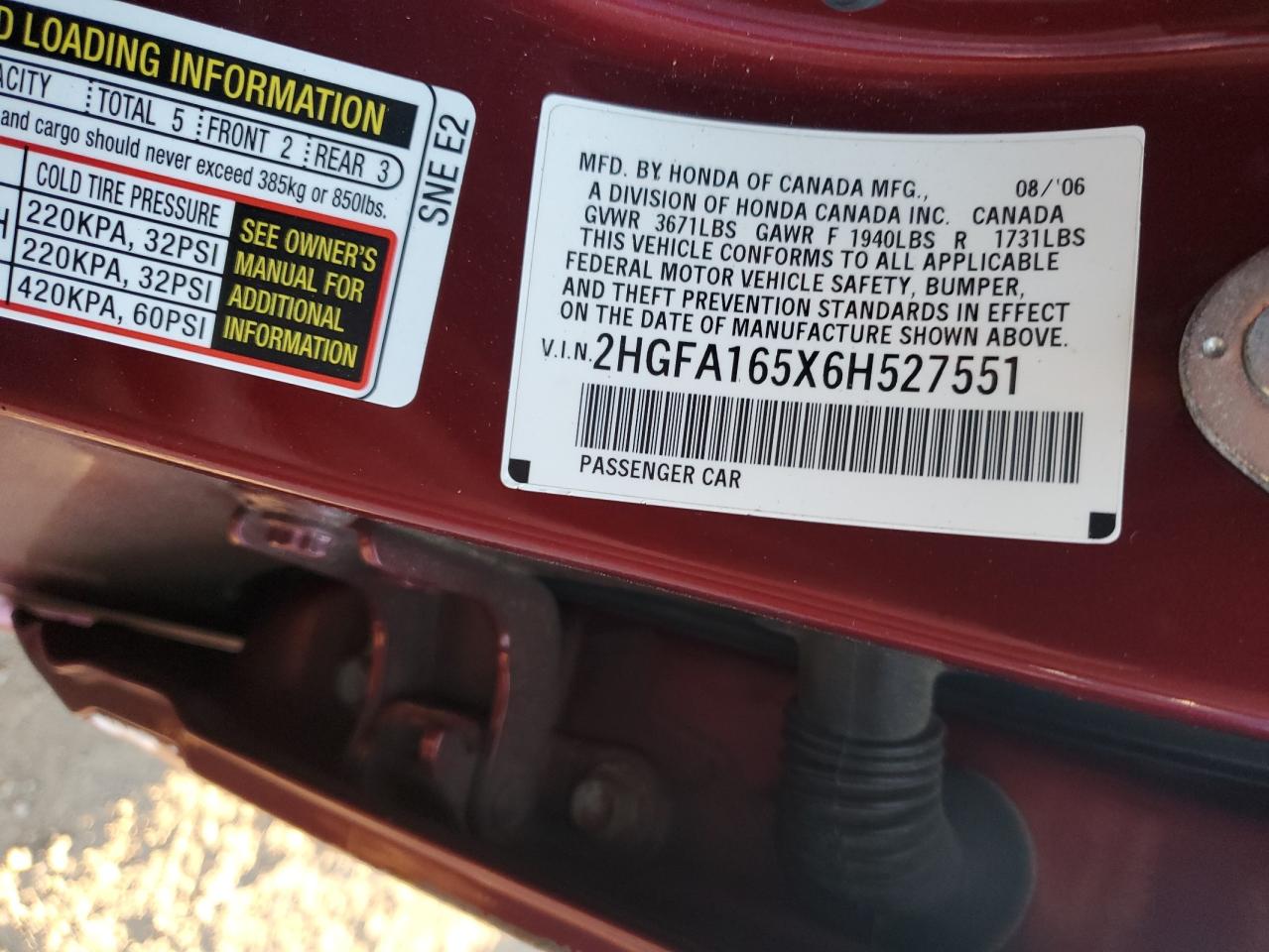 2007 Honda Civic VIN 2HGFA165X6H527551 Copart auction photo, side / minor dent/scratches damage thumbnail 12
