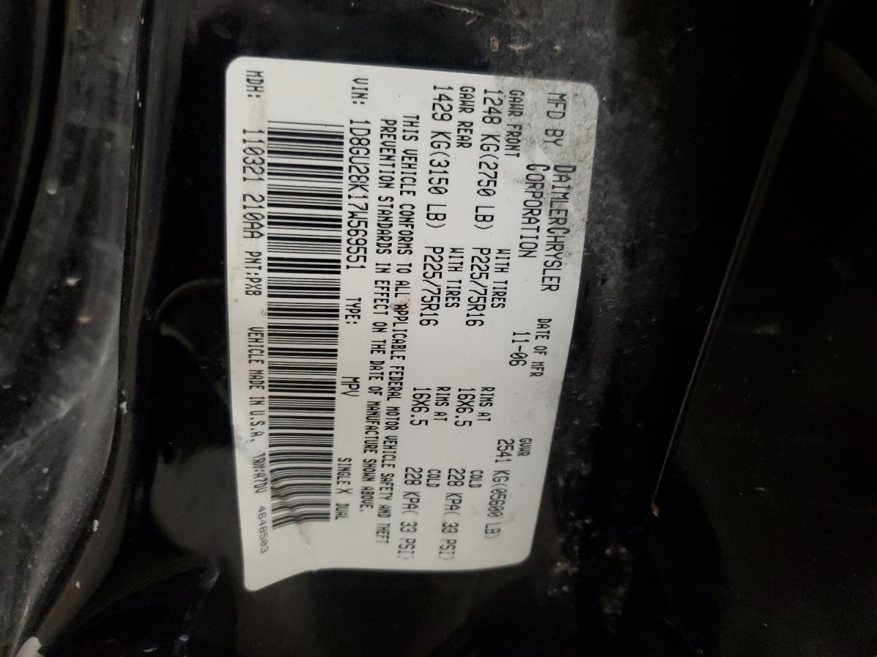 2007 Dodge Nitro VIN 1D8GU28K17W569551 Copart auction photo, all over damage thumbnail 14