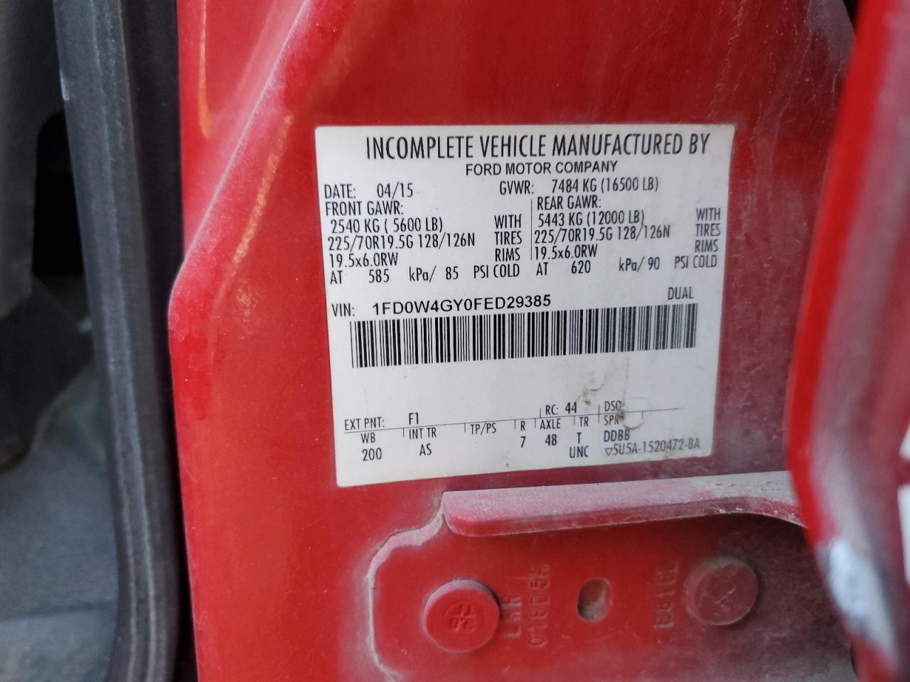 2015 Ford F450 VIN 1FD0W4GY0FED29385 Copart auction photo, normal wear / hail damage thumbnail 12