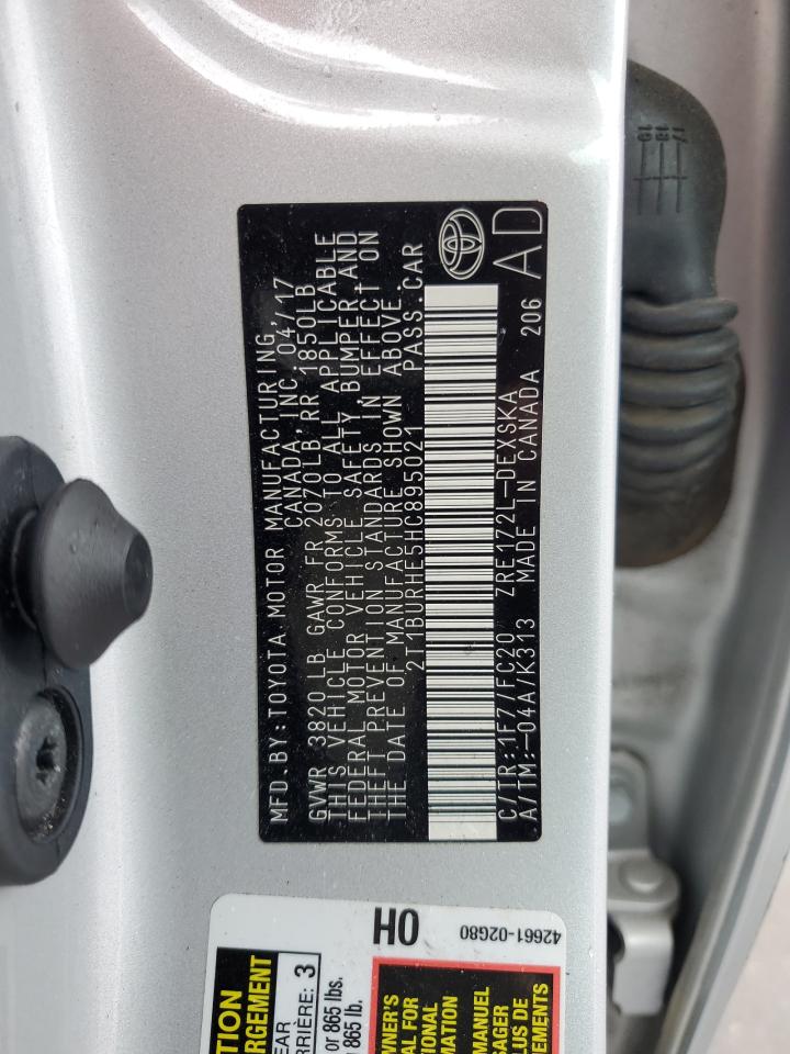 2017 Toyota Corolla VIN 2T1BURHE5HC895021 Copart auction photo, rear end / side damage thumbnail 12