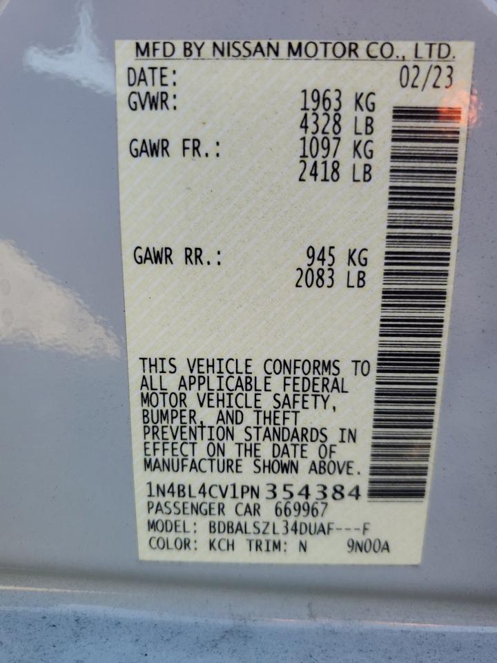 2023 Nissan Altima VIN 1N4BL4CV1PN354384 Copart auction photo, front end damage thumbnail 12