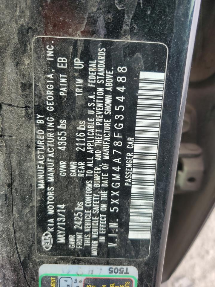 2015 KIA Optima VIN 5XXGM4A78FG354488 Copart auction photo, rear end / side damage thumbnail 12