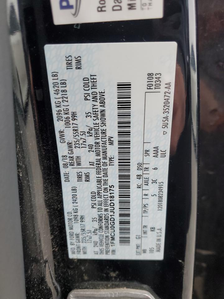 2018 Ford Escape VIN 1FMCU0GD1JUD18175 Copart auction photo, side / front end damage thumbnail 13