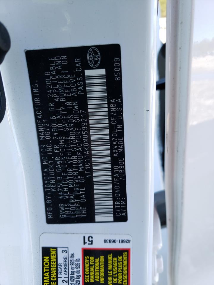 2021 Toyota Camry VIN 4T1C11AK0MU599217 Copart auction photo, rear end / minor dent/scratches damage thumbnail 14
